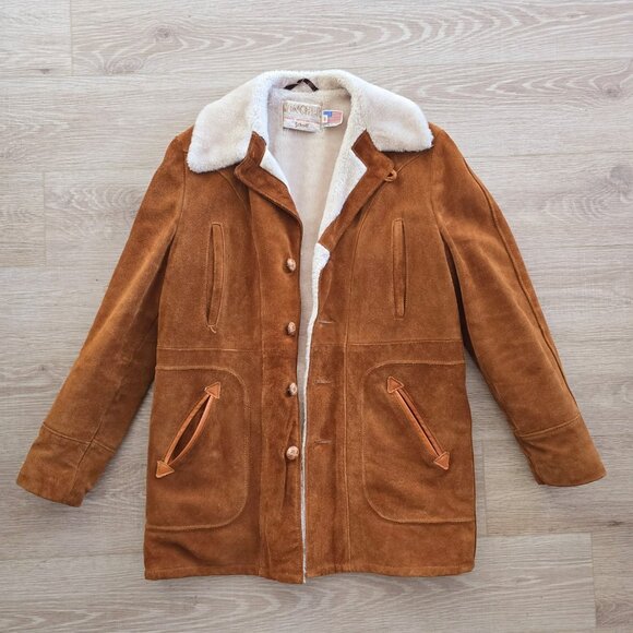 Schott NYC Rancher Western Barn Suede Leather Coat 40 Vintage Faux Fur Sherpa M